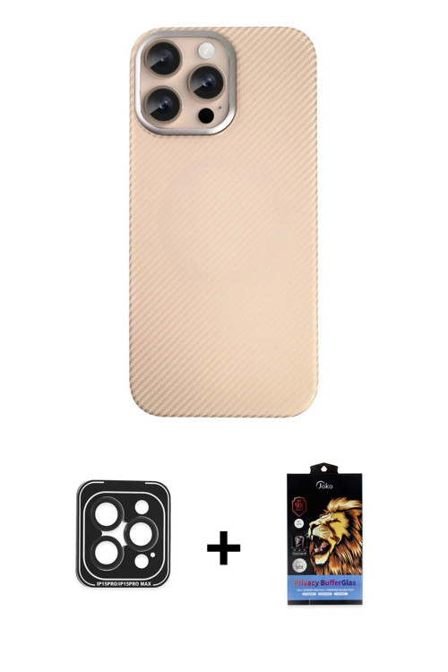 iPhone 15 Pro Max Kılıf Eksen Prime - Siyah Buffer Hayalet Cam Ekran Koruyucu + Siyah PVD Metal