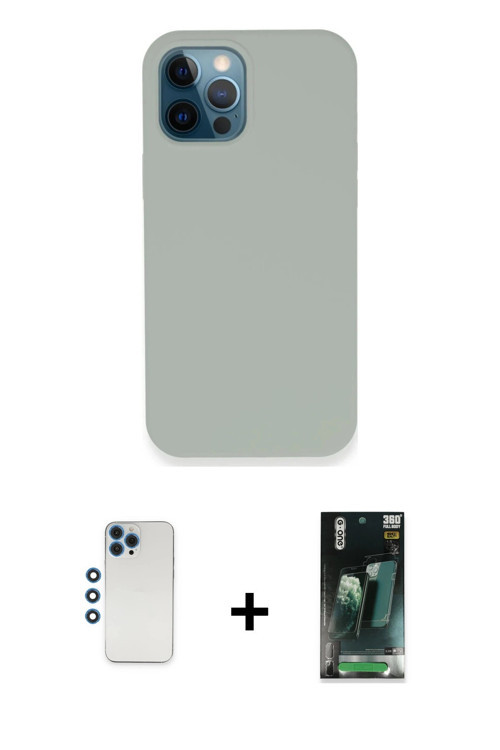 ieg™ iPhone 12 Pro Kılıf Zirve Modern Özel Seri - Şeffaf 360 Full Body Arka Koruyucu + Mavi Shine Ka