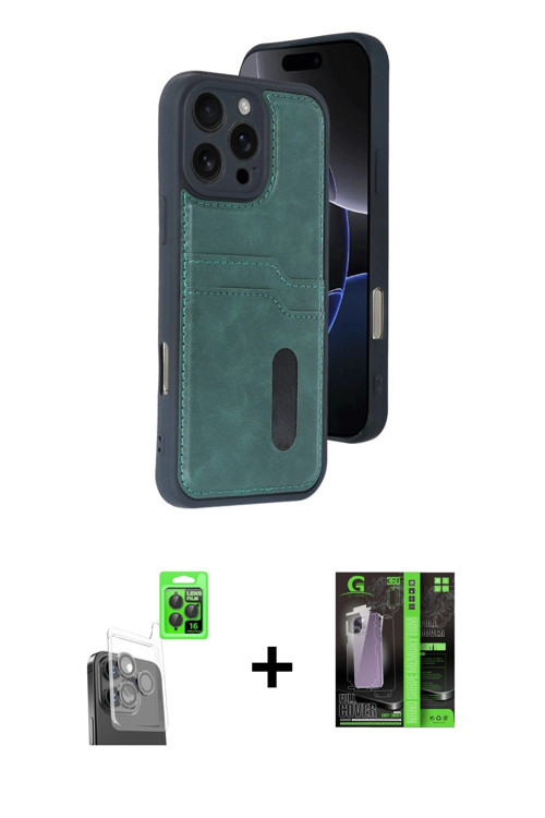 ieg™ iPhone 16 Pro Kılıf Yörünge Işık Serisi - Şeffaf 360 Full Body Arka Koruyucu + Siyah Raze Metal