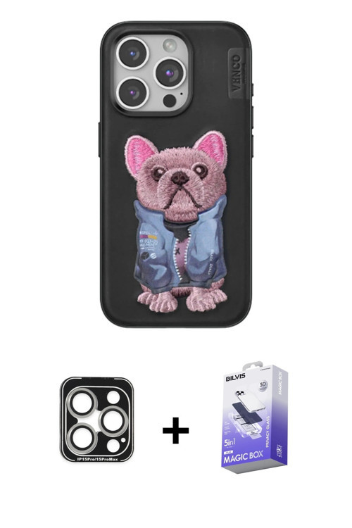 iPhone 15 Pro Max Kılıf İz Minimal Koleksiyonu - Siyah Bilvis 5in1 5D Magic Hayalet Cam Ekran K