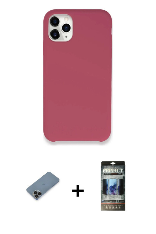 iPhone 11 Pro Max Kılıf Zirve Modern Özel Seri - Siyah 34D Hayalet Izgaralı Cam + Siyah Metal K
