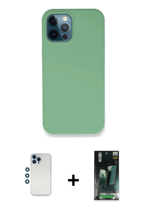 iPhone 12 Pro Kılıf Zirve Modern Özel Seri - Şeffaf 360 Full Body Arka Koruyucu + Mavi Shine Ka