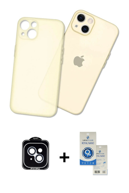 iPhone 14 Kılıf Atlas Minimal Prime - Şeffaf Royal Nano Ekran Koruyucu + Mavi PVD Metal Kamera