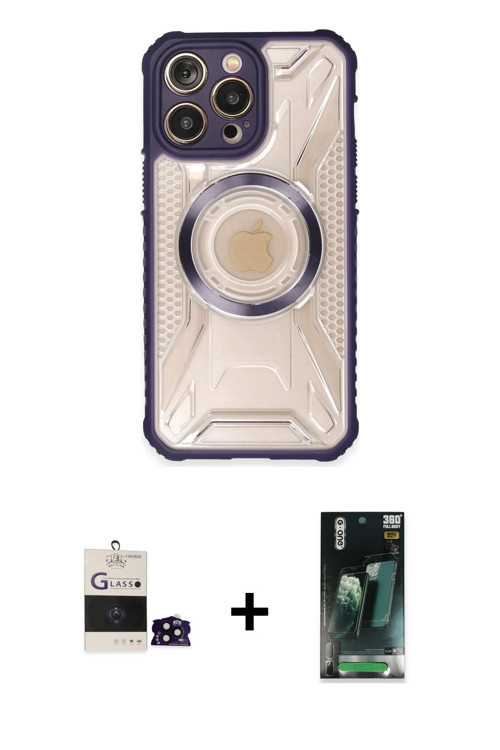 iPhone 14 Pro Max Kılıf Kutup Modern - Siyah 360 Mat Full Body Arka Koruyucu + Siyah Bilvis Tit