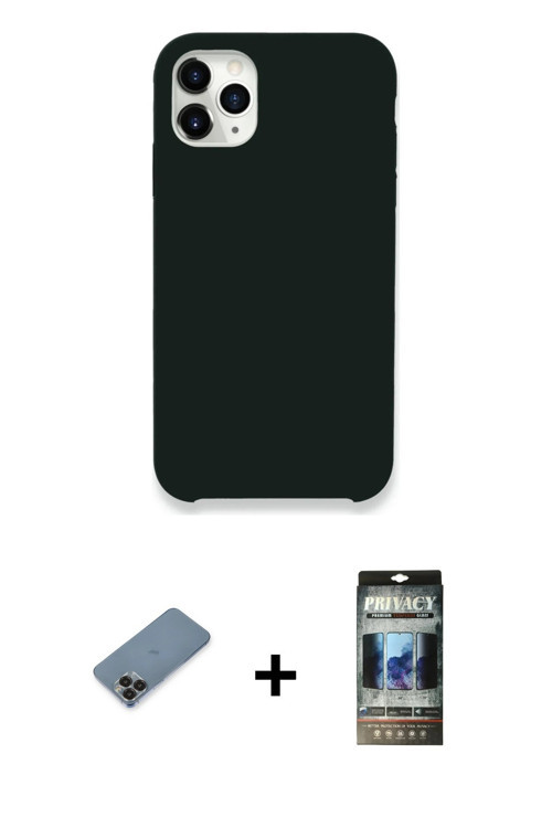 iPhone 11 Pro Max Kılıf Zirve Modern Özel Seri - Siyah 34D Hayalet Izgaralı Cam + Siyah Metal K