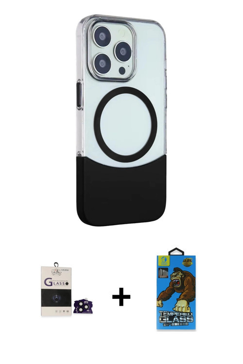 iPhone 14 Pro Max Kılıf Çekirdek Asil Özel Seri - Siyah 18D Cam Ekran Koruyucu + Siyah Bilvis T