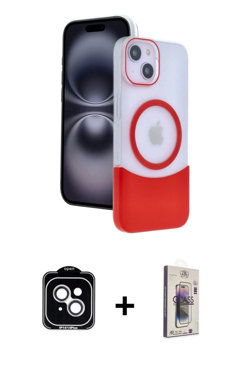 iPhone 14 Kılıf Kozmos Form Özel Seri - Siyah Bilvis 3D Cam Ekran Koruyucu + Gümüş PVD Metal Ka