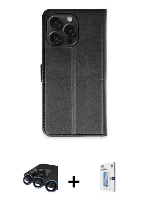 iPhone 15 Pro Max Kılıf Siluet Işık Serisi - Siyah Bilvis 0.18mm Plus Cam Ekran Koruyucu + Laci