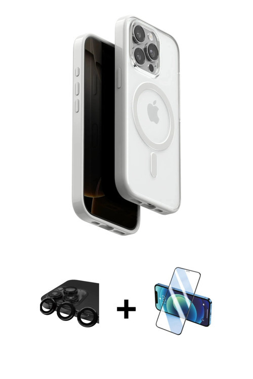iPhone 15 Pro Max Kılıf Pusula Form Serisi - Siyah 3D Antistatik Cam Ekran Koruyucu + Siyah Raz