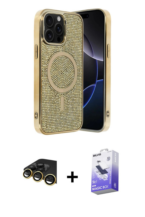 iPhone 14 Pro Max Kılıf Eksen Çizgi - Siyah Bilvis 5in1 5D Magic Hayalet Cam Ekran Koruyucu + G