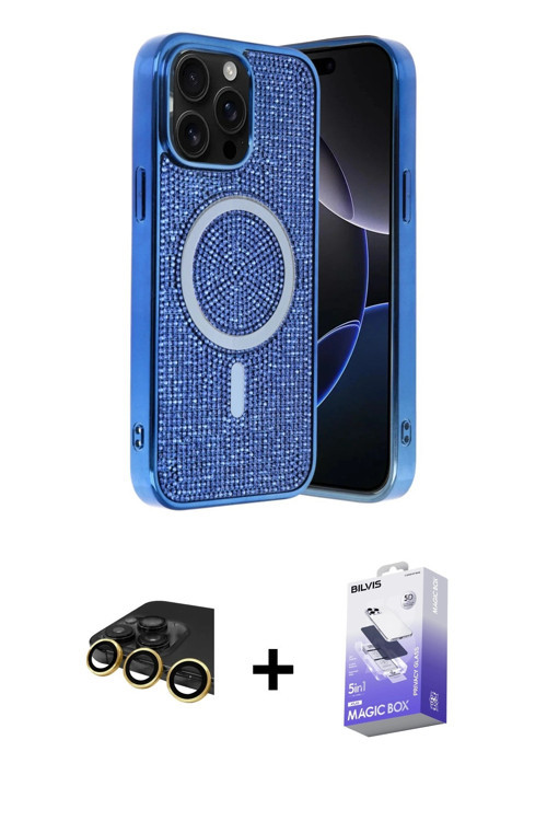 iPhone 14 Pro Max Kılıf Eksen Çizgi - Siyah Bilvis 5in1 5D Magic Hayalet Cam Ekran Koruyucu + G