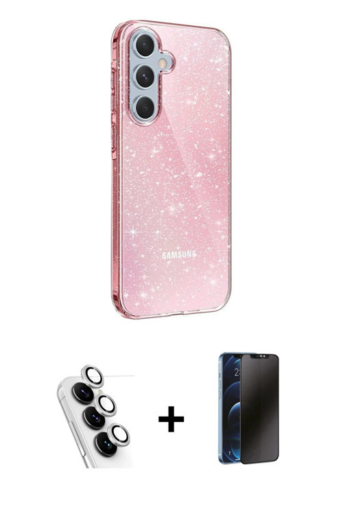 Galaxy A25 5G Kılıf Yankı Doku Prime - Siyah 3D Antistatik Hayalet Cam Ekran Koruyucu + Gümüş V