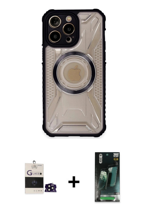 iPhone 14 Pro Max Kılıf Kutup Modern - Siyah 360 Mat Full Body Arka Koruyucu + Siyah Bilvis Tit