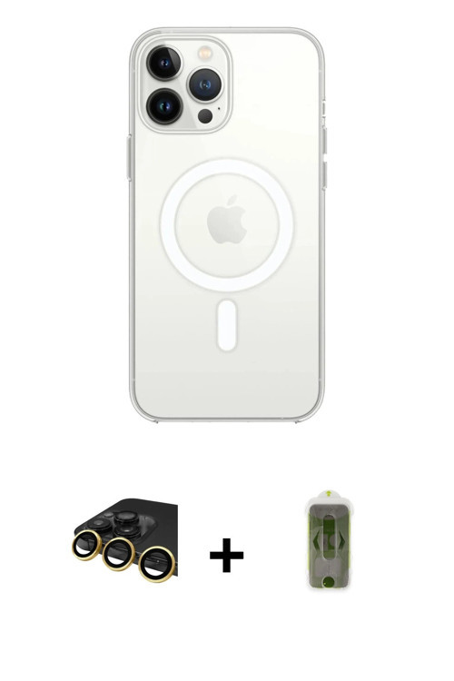iPhone 14 Pro Kılıf Ahenk Yansıma Prime - Siyah Joko Magic 5D Hayalet Cam + Gold Raze Metal Kam