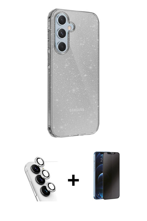 Galaxy A25 5G Kılıf Yankı Doku Prime - Siyah 3D Antistatik Hayalet Cam Ekran Koruyucu + Gümüş V