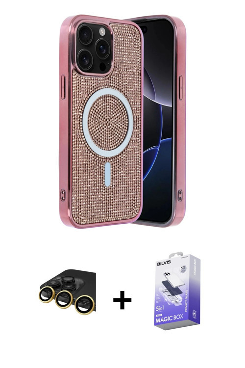 iPhone 14 Pro Max Kılıf Eksen Çizgi - Siyah Bilvis 5in1 5D Magic Hayalet Cam Ekran Koruyucu + G