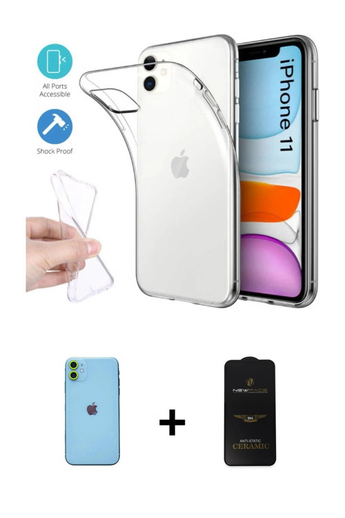 iPhone 11 Kılıf Zirve Doku - Siyah 6D Antistatik Mat Seramik Hayalet Nano Ekran Koruyucu + Yeşi