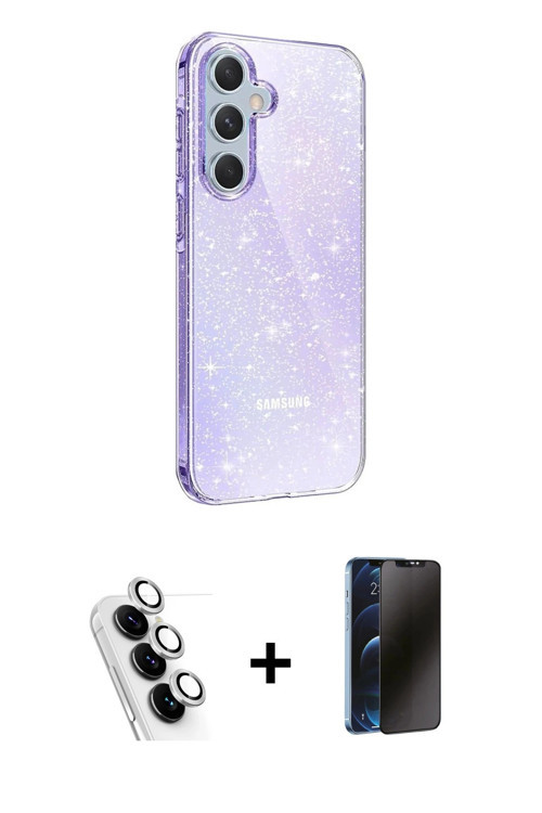 Galaxy A25 5G Kılıf Yankı Doku Prime - Siyah 3D Antistatik Hayalet Cam Ekran Koruyucu + Gümüş V