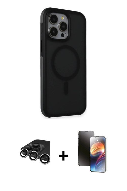 iPhone 15 Pro Kılıf Çekirdek Yansıma Prime - Siyah 3D Antistatik Mat Seramik Nano Ekran Koruyuc