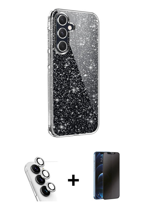 Galaxy A25 5G Kılıf Yankı Doku Prime - Siyah 3D Antistatik Hayalet Cam Ekran Koruyucu + Gümüş V