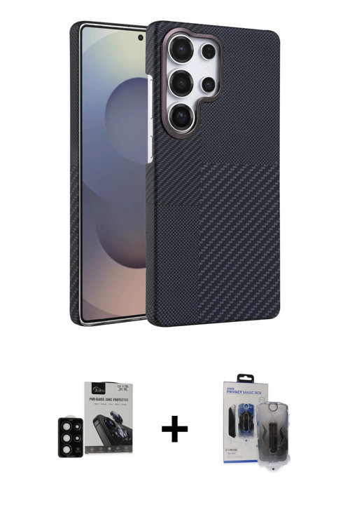 ieg™ Galaxy S24 Ultra Kılıf Doruk Serisi - Siyah Vanessa Magic Hayalet Cam + Siyah PVD Metal Kamera