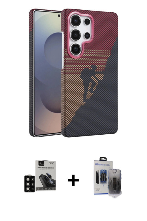 ieg™ Galaxy S24 Ultra Kılıf Doruk Serisi - Siyah Vanessa Magic Hayalet Cam + Siyah PVD Metal Kamera