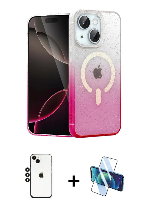 iPhone 14 Kılıf Eksen Minimal Özel Seri - Siyah 3D Antistatik Cam Ekran Koruyucu + Siyah Shine