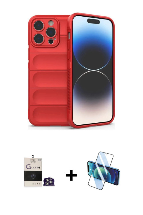 ieg™ iPhone 14 Pro Max Kılıf Atlas Koleksiyonu - Siyah 3D Antistatik Cam Ekran Koruyucu + Gümüş Bilv