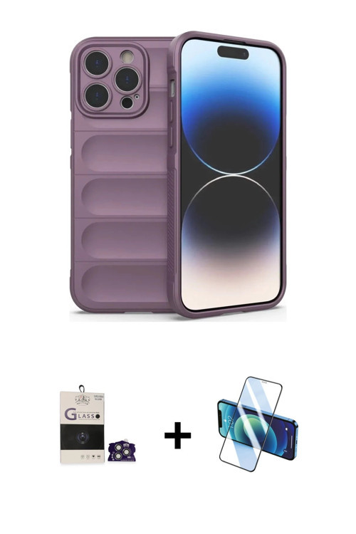 ieg™ iPhone 14 Pro Max Kılıf Atlas Koleksiyonu - Siyah 3D Antistatik Cam Ekran Koruyucu + Gümüş Bilv