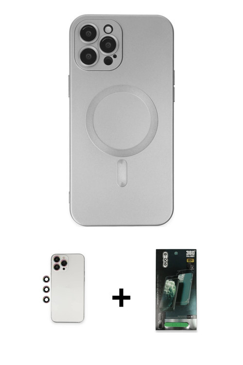 iPhone 12 Pro Max Kılıf Akış Minimal Özel Seri - Şeffaf 360 Full Body Arka Koruyucu + Gökkuşağı