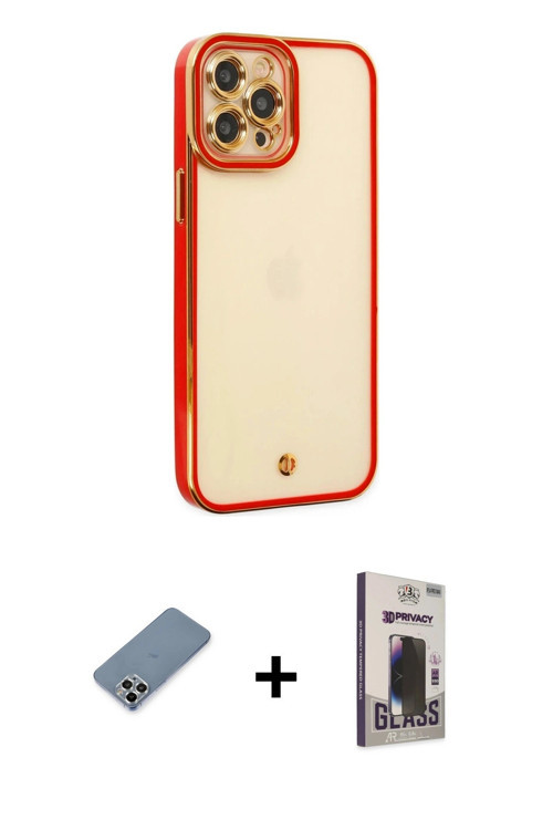 iPhone 12 Pro Max Kılıf Çekirdek Klasik Serisi - Siyah Bilvis Hayalet Cam Ekran Koruyucu + Gümü