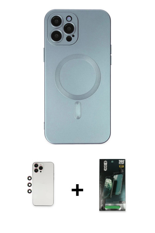 iPhone 12 Pro Max Kılıf Akış Minimal Özel Seri - Şeffaf 360 Full Body Arka Koruyucu + Gökkuşağı
