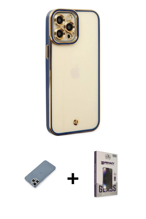 iPhone 12 Pro Max Kılıf Çekirdek Klasik Serisi - Siyah Bilvis Hayalet Cam Ekran Koruyucu + Gümü