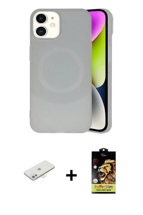 iPhone 11 Kılıf Ufuk Serisi - Siyah Buffer Cam Ekran Koruyucu + Sarı Renkli Kamera Lens Koruma