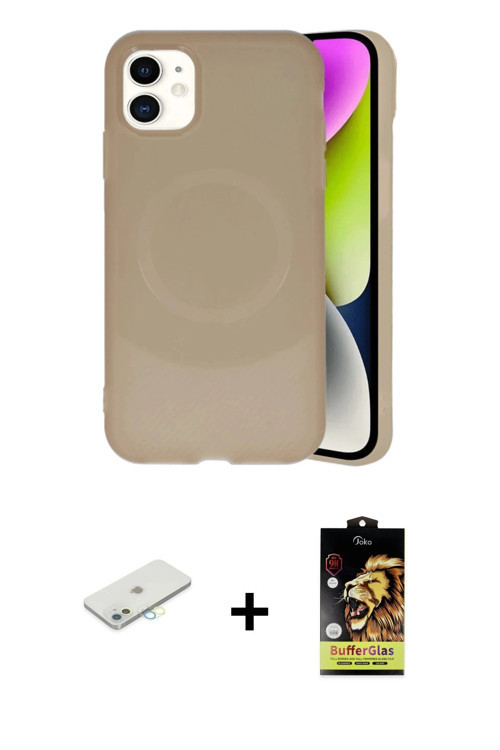 iPhone 11 Kılıf Ufuk Serisi - Siyah Buffer Cam Ekran Koruyucu + Sarı Renkli Kamera Lens Koruma