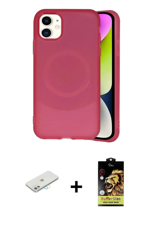 iPhone 11 Kılıf Ufuk Serisi - Siyah Buffer Cam Ekran Koruyucu + Sarı Renkli Kamera Lens Koruma