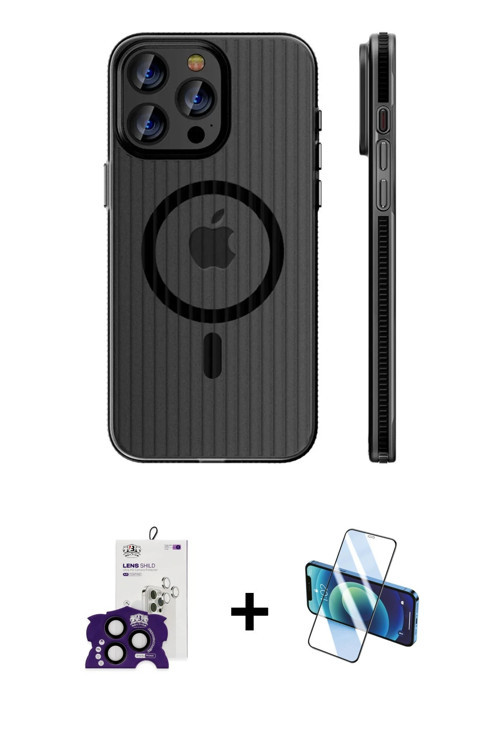 iPhone 16 Pro Max Kılıf Pusula Minimal Koleksiyonu - Siyah 3D Antistatik Seramik Nano Ekran Kor