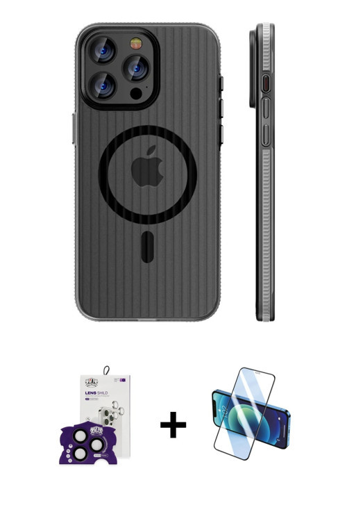 iPhone 16 Pro Max Kılıf Pusula Minimal Koleksiyonu - Siyah 3D Antistatik Seramik Nano Ekran Kor