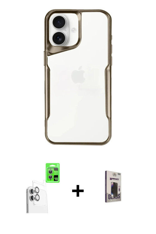 ieg™ iPhone 16 Kılıf Akış Çizgi Koleksiyonu - Siyah Bilvis Hayalet Cam Ekran Koruyucu + Beyaz Raze M