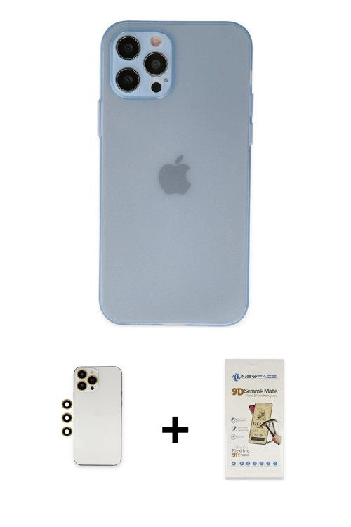iPhone 12 Pro Max Kılıf Atlas Minimal Prime - Siyah Mat Seramik Nano Ekran Koruyucu + Gold Shin