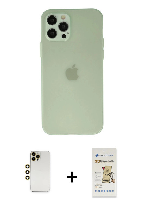 iPhone 12 Pro Max Kılıf Atlas Minimal Prime - Siyah Mat Seramik Nano Ekran Koruyucu + Gold Shin