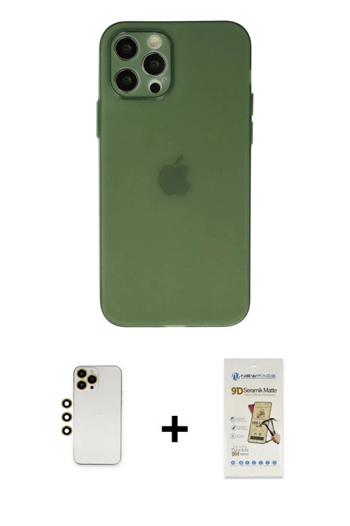 iPhone 12 Pro Max Kılıf Atlas Minimal Prime - Siyah Mat Seramik Nano Ekran Koruyucu + Gold Shin