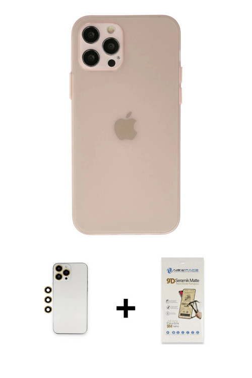 iPhone 12 Pro Max Kılıf Atlas Minimal Prime - Siyah Mat Seramik Nano Ekran Koruyucu + Gold Shin