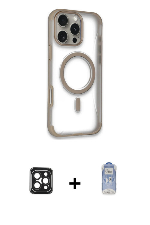 iPhone 16 Pro Max Kılıf Eksen Klasik Koleksiyonu - Siyah Joko Magic 5D Cam + Siyah PVD Metal Ka