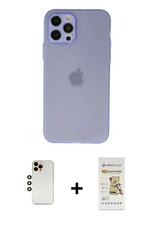iPhone 12 Pro Max Kılıf Atlas Minimal Prime - Siyah Mat Seramik Nano Ekran Koruyucu + Gold Shin