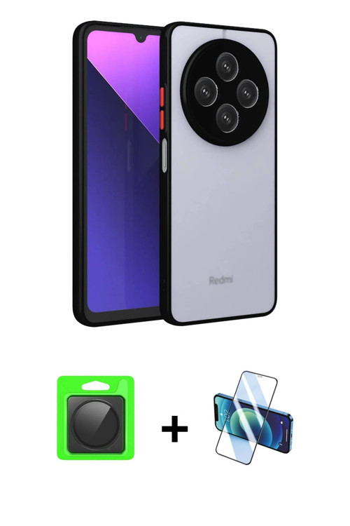 ieg™ Redmi 14C Kılıf Ahenk Çizgi Serisi - Siyah 3D Antistatik Cam Ekran Koruyucu + Siyah Raze Metal