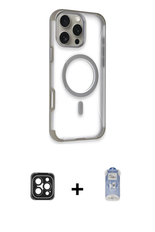 iPhone 16 Pro Max Kılıf Eksen Klasik Koleksiyonu - Siyah Joko Magic 5D Cam + Siyah PVD Metal Ka