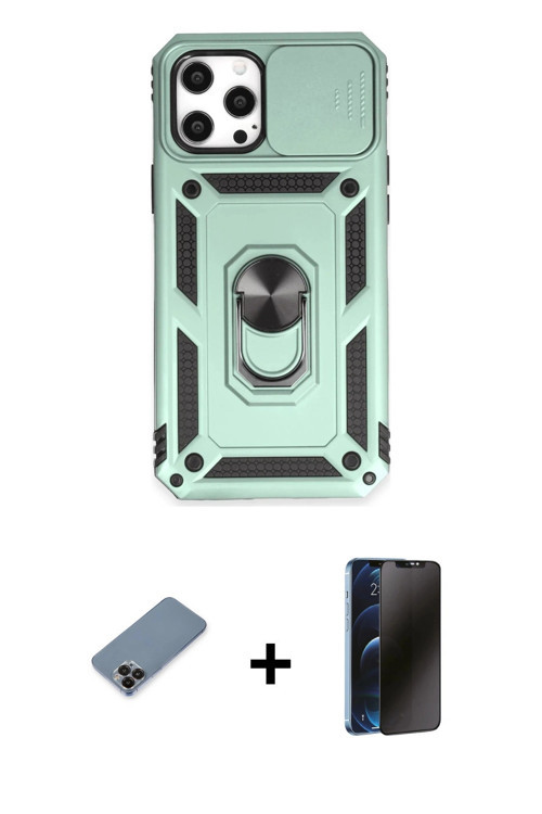 iPhone 12 Pro Max Kılıf Ahenk Klasik - Siyah 3D Antistatik Hayalet Cam Ekran Koruyucu + Siyah M