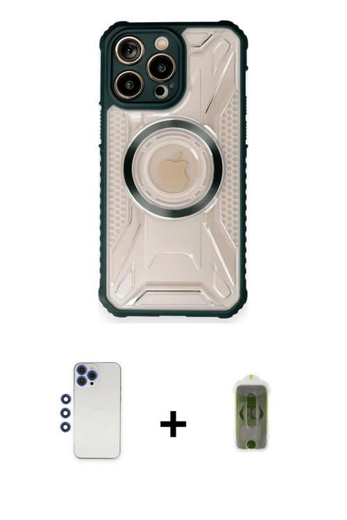 iPhone 12 Pro Max Kılıf Kutup Modern - Siyah Joko Magic 5D Hayalet Cam + Lacivert Shine Kamera