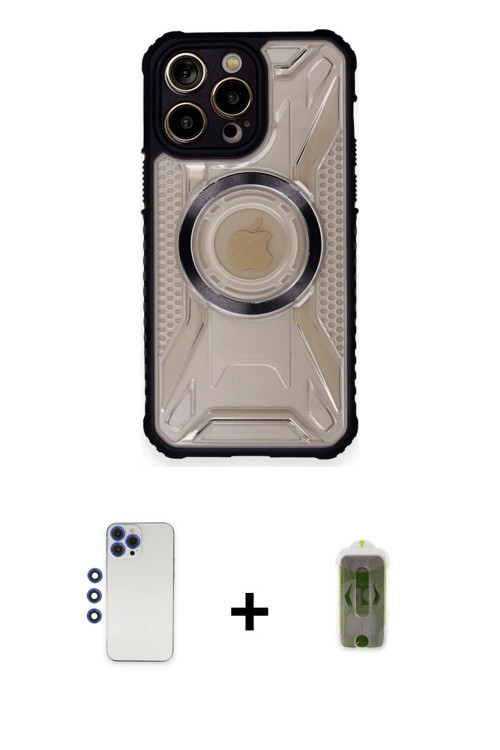 iPhone 12 Pro Max Kılıf Kutup Modern - Siyah Joko Magic 5D Hayalet Cam + Lacivert Shine Kamera